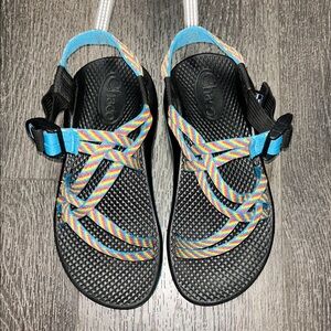 Youth Chaco Sandals with Rainbow Webbing and Black Footbeds